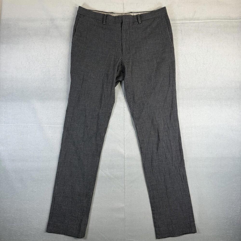 John Varvatos Luxe Pants Mens 35* Gray Check Plaid Bowery Slim Straight Stretch